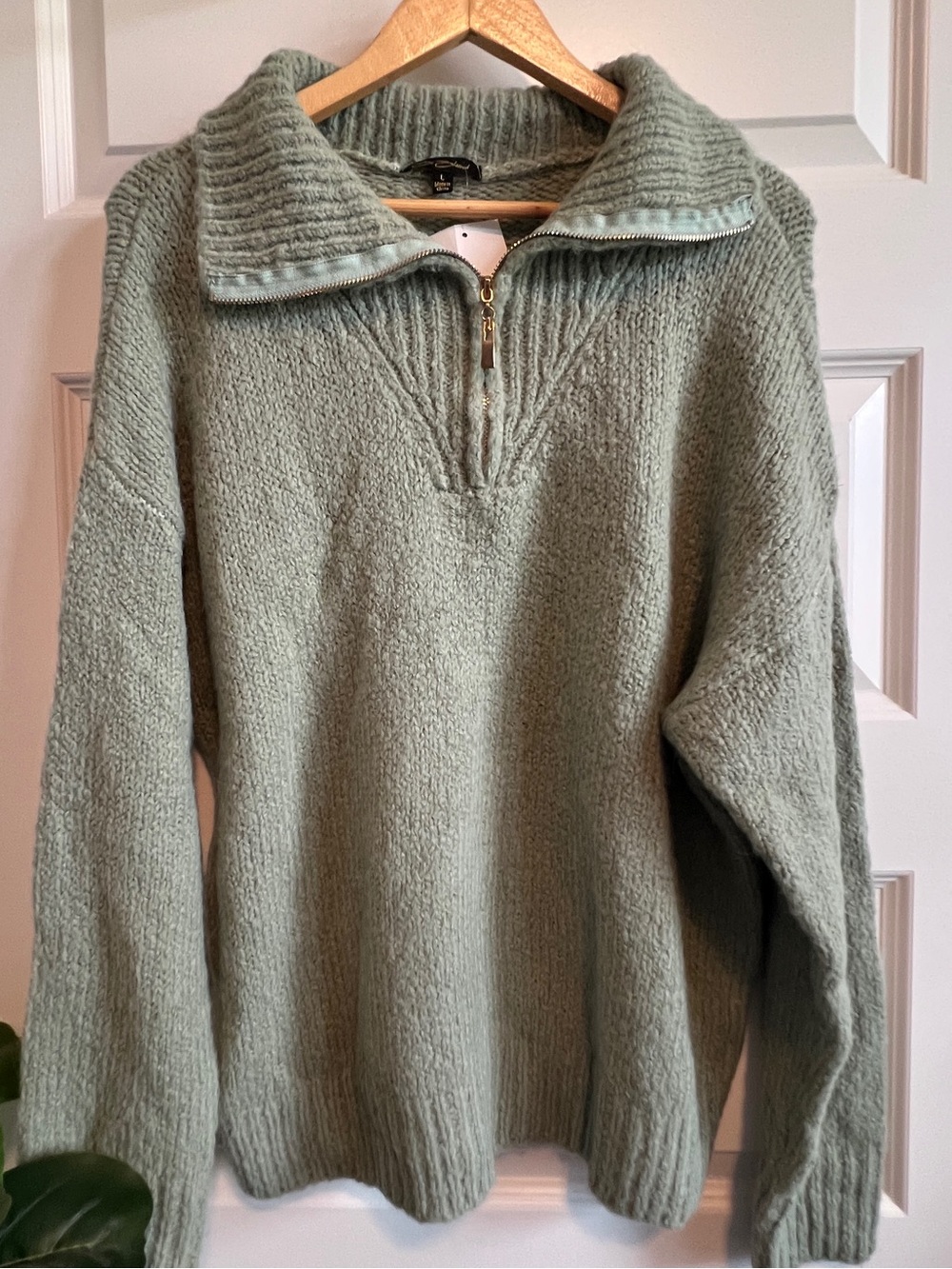 BE BLESSED 3/4 Zip Sweater NWT Sage Large